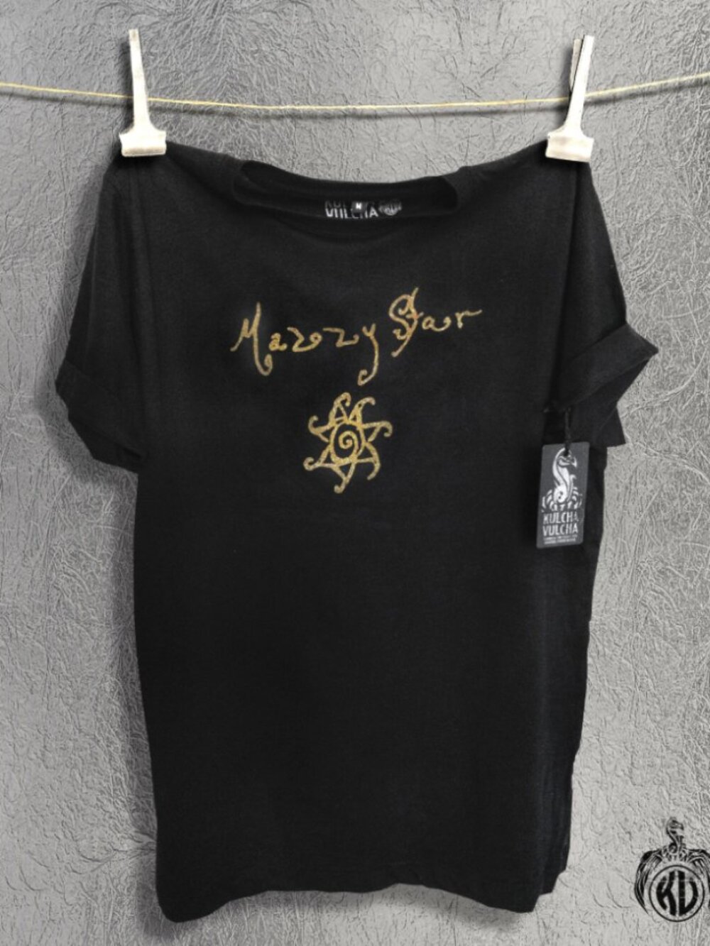 Mazzy Star Black Graphic T-Shirt Gold Logo Alternative Dream Pop Tee